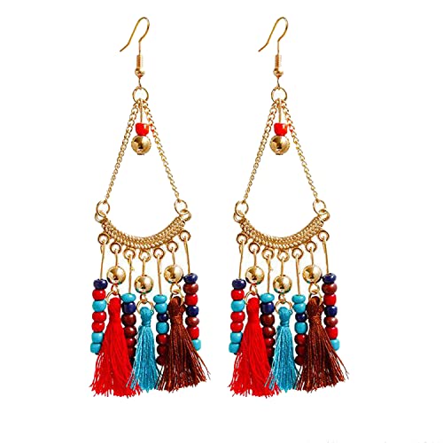 Image of Young & Forever Gift Boho Carnival Sea Island Long Tassel Earrings Handmade Beaded Bohemian Women Statement Beads Dangle Earrings Ethnic Jewelry Fringe Earrings