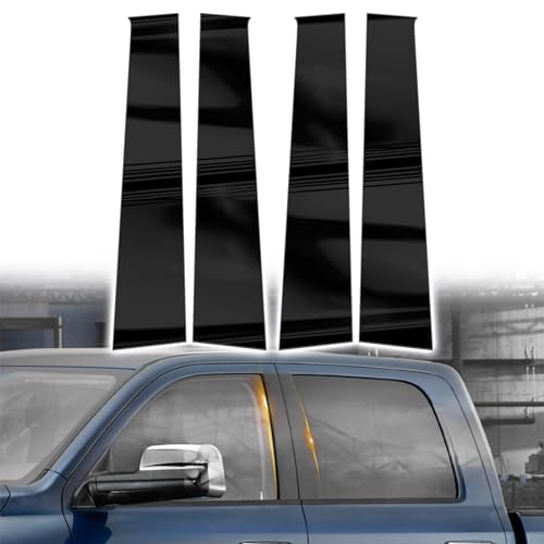 AMSPRAC Car Door Pillar Posts Trim, Outer Pillar Post Panel Covers fit for Dodge Ram 1500 2500 3500 2009-2018, Anti Scratch Glossy Black 4PCS