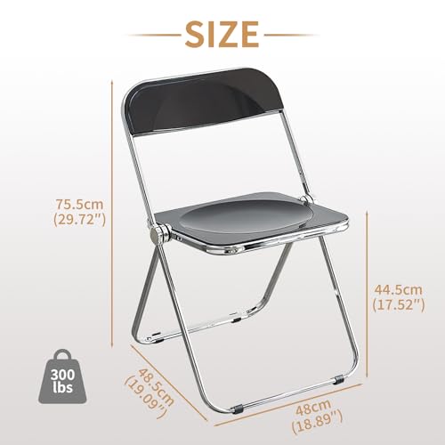 KAIHAOWIN Luxury Modern Acrylic Folding Chair-Ghost Stackable Crystal Folding Chair-PC Plastic Living Room Seat-Chrome Frame and Foldable Acrylic Chair for Outside Inside-Black.