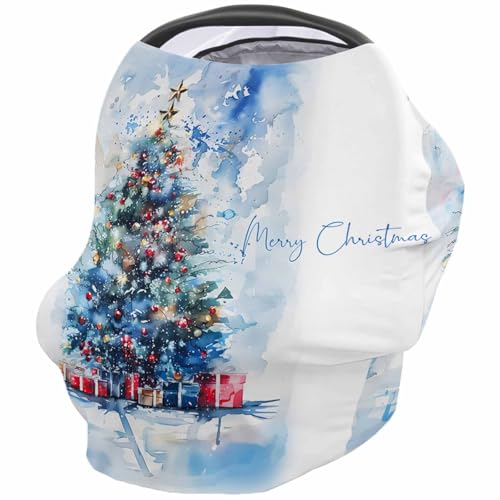 Nursing Cover for Breastfeeding Scarf, Blue Ink Gradient Gorgeous Christmas Tree Baby Car Covers Super Soft Multi Use for Canopy Shopping Cart Cover Blanket Stroller Cover