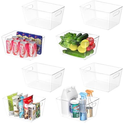 Image of BALEINE Clear Plastic Storage Bins, Pantry Organization, BPA Free Stackable Refrigerator Organizers and Storage with Handles for Kitchen Fridge Cabinet Bathroom (8PK, 11x7.5x6)