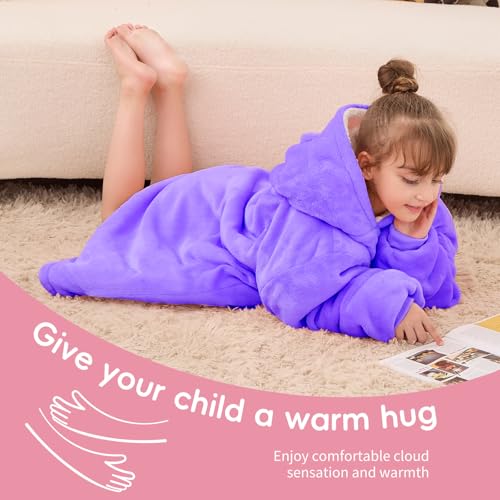 yescool Wearable Blanket Kids Hoodie, Birthday Teen Girls Gifts for 8-15 Year Old Kids Oversized Sweatshirt Sherpa Flannel Cozy Hooded Blanket with Pocket for Children, Youth Teens, One Size, Purple