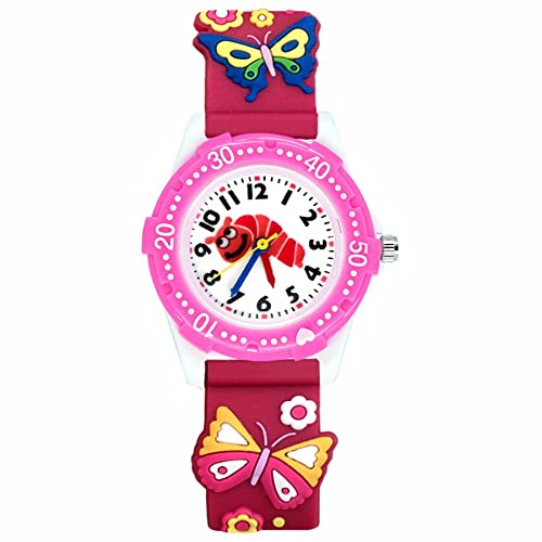 Reloj de niña Dibujos Animados de Moda Estilo de Mariposa Lindo Estudiante Niñas niños Cuarzo Relojes de Pulsera de Silicona 3D Relojes para niñas (Color : Blue)