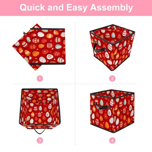 Boîte de rangement pliable rouge avec œufs de Pâques pour placard