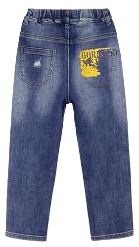 KIDSCOOL SPACE Girls Elastic Waist Slim Jeans,Ripped Fashion Simple Denim Pants2