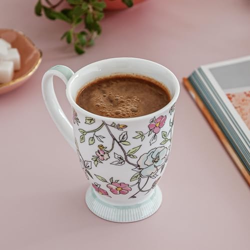 Image of Clay Craft x Magique by The Wishing Chair : Vines Happy Days Ceramic Coffee Mug 300ml | Fine China Floral Milk Tea Cup | Microwave & Dishwasher Safe | Elegant Mug for Home Office Gifting
