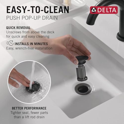 Delta Nicoli Centerset Matte Black Bathroom Faucet, 4 Inch 3 Hole Bathroom Sink Faucet for Vanity, Push-Pop Drain Assembly, Matte Black 25849LF-BL - image 8