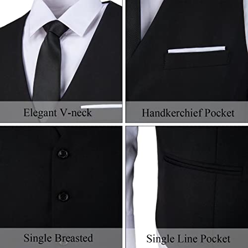 Bakerbear Mens Vests Dress Tuxedo Vest Black Waistcoat For Men Suit Vest Men's Western Vests Sleeveless Jacket Size M #TOP3
