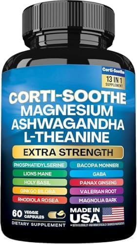 Corti-Soothe Cortisol Supplement Magnesium Glycinate 200mg L-Theanine 150mg Ashwagandha 150mg Phosphatidylserine Cortisol Manager Lions Mane Ginkgo Biloba Bacopa Monnieri Valerian Root(60 Capsules) Corti-Soothe Cortisol Supplement Magnesium Glycinate 200mg L-Theanine 150mg Ashwagandha 150mg Phosphatidylserine Cortisol Manager Lions Mane Ginkgo Biloba Bacopa Monnieri Valerian Root(60 Capsules)