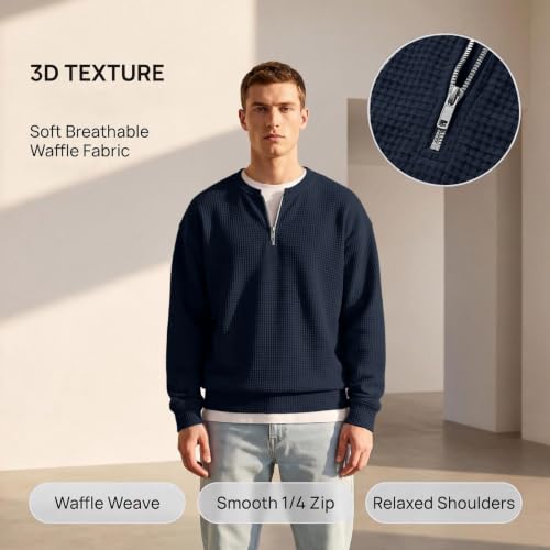 Layered Comfort Waffle Tee Men Quarter Zip Casual Fall Long Sleeve Shirt - image 3