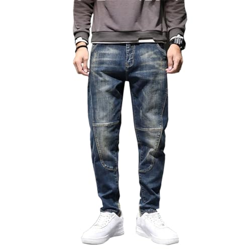 Men's Hip Hop Harem Pants Denim Trousres Loose Fit Retro Blue Streetch Patchwork Jeans Pants