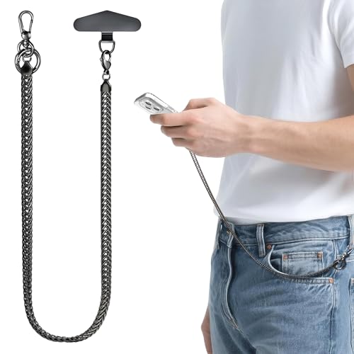 ROCONTRIP Anti-Theft Phone Lanyard Tether & Pants Chain Heavy-Duty Phone Strap With Metal Tether Tab Detachable Anti-Drop Lanyard for iPhone,Wallet,Key Great for Outdoor Hiking Cycling(Gunmetal Black)