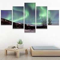 SIGNWIN 5 Panel Canvas Wall Art Astronomy & Space Contemporary Cosmic Dramatic Green Group Photography Realism Ultra for Home Decorations Ready to Hang - 60