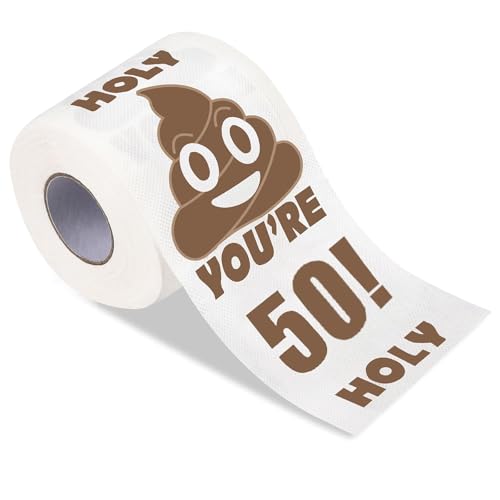 Bamyli Divertido papel higiénico, regalo de 50 cumpleaños para mujeres y hombres, papel higiénico de broma feliz, divertido rollo de papel higiénico para decoración de fiesta de cumpleaños (50