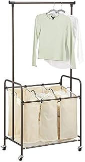 mDesign Portable Laundry Sorter with Wheels and Attached Steel Hanging Bar - 3