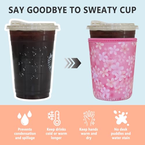 Image of 3 Pack Reusable Iced Coffee Sleeves - Xumbtvs Insulator Sleeve for Cold Beverages, Neoprene Coffee Cup Holder (Cherry)
