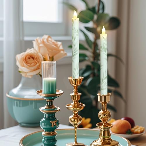 Image of Willow Leaf Flameless Taper Candles with Remote & Timer Real Wax LED Taper Candles Flickering Candlesticks Battery Operated Candle for Home Wedding Party Summer Fall Christmas Decor 2 Pack 9.6 inch