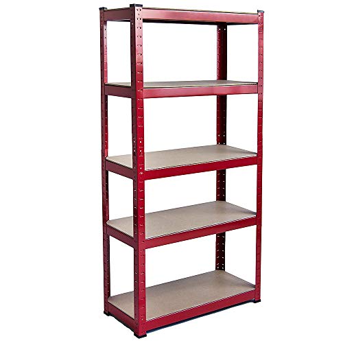 Home Vida 5 Tier Red Heavy Duty Adjustable Steel Garage Shelving Unit (H) 1500mm (W) 700mm - 875kg Weight Capacity