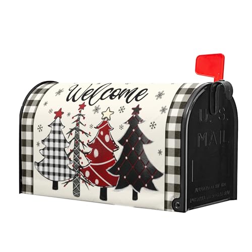 Image of Miaoquhe Christmas Buffalo Plaid Mailbox Covers Magnetic Standard Size 21 inchx18 inch Winter Welcome Tree Mailbox Wraps Xtmas Snowflakes Post Letter Box for Holiday Outdoor Decoration