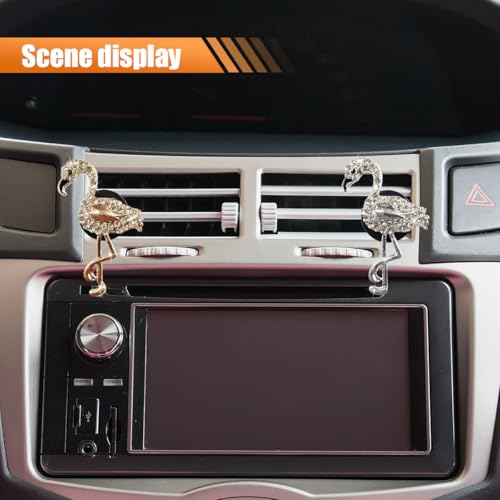 Image of 2PCS Bling Flamingo Car Dashboard Air Vent Trim Clips, Crystal Rhinestone Car Air Vent Clip, Cute Animal Car Interior Decoration Charm Accessories (Flamingo)