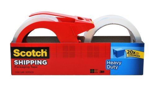 Scotch Heavy Duty Shipping Packaging Tape, 1.88" x 54.6 yd, 3" Core, Clear, Great for Packing, Shipping & Moving, 2 Rolls with Dispenser (3850-2-1RD)