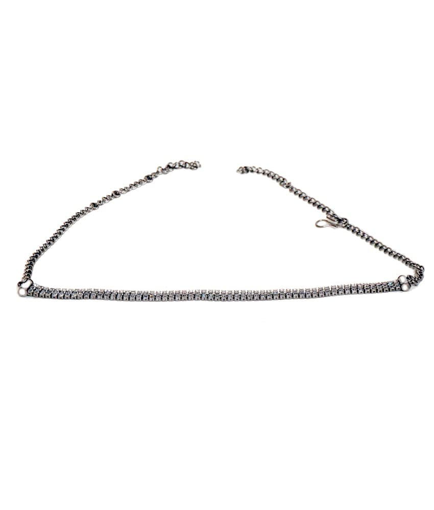 GenericLa Belleza Adjustable Elegant Delicate 3-Line Crystal And Rhinestone Studded Hasli | Choker | Kanthi | Necklace in Gun Black Colour for Girls And Women