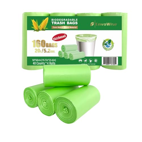 5.2 Gallon Biodegradable Trash Bags (THICKENED) | Eco Friendly, Unscented, 20L Strong Multipurpose Waste Bags for Bathroom Bedroom Office Kitchen, 160 Count | Compostable Garbage Bag by EnvoWise