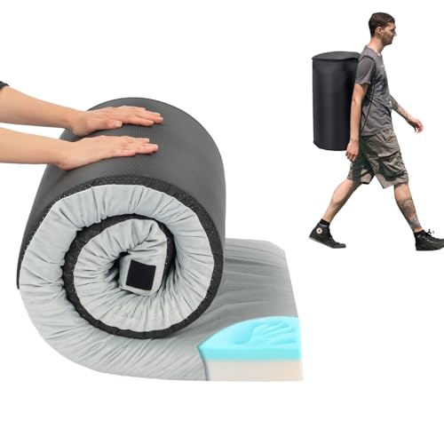 Memory Foam Camping Mattress, Roll Up Waterproof Foam Sleeping Mats for Camping, Portable Camping Mattress Pad for Track, Camping, Home, Grey, 75