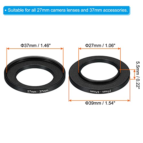 PATIKIL 27mm-37mm Metal Step Up Ring, Camera Lens Filter Adapter Ring Aluminum Filter Adapter Ring for Camera Lenses Hood Black - Image 2