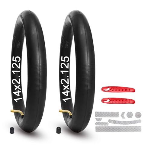 2Pcs 14x2.125 Bike Inner Tube with CR202 Valve Stem Compatible with 14x2.125/57-254 Most Electric Bike/Bike/Scooter 14 Inch Heavy Duty Bike Tube with 47pc Reflective Stickers 2 Tire Levers