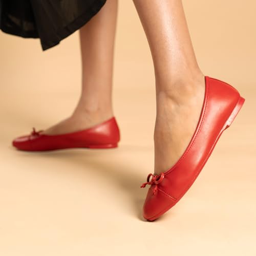 Image of Theater Swans Casual Ballet Flats for Women | Stylish Slip-on Ballerina with Bow Detail | Lightweight Comfortable Footwear with Cushioned Insole