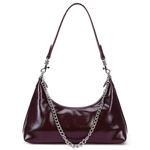 Image of JQWSVE Crescent Shoulder Bags for Women Y2k Purse Hobo Handbag Trendy Glossy Leather Crossbody Bag with Adjustable Strap