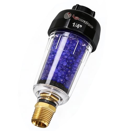 LEMATEC Compressed Air Dryer with Desiccant Filter System - Removes Oil, Water & Moisture for Pneumatic Tools, HVLP Paint Spray Guns - 150 PSI, 22 CFM Flow Rate - 1/4'