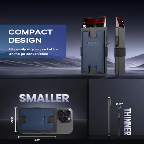 Image of RUNBOX Slim Wallet for Men, RFID Aluminum Pop-Up Card Holder for 12 Cards