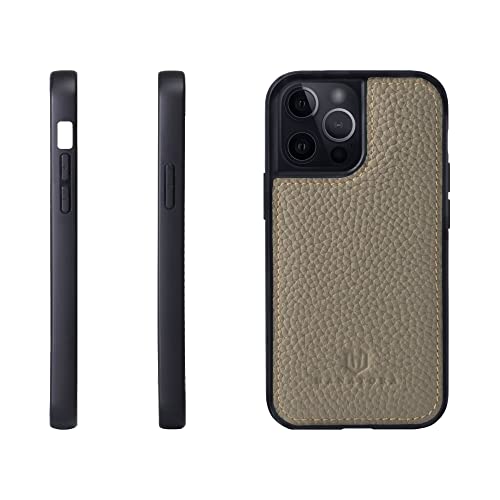 iPhone13 Pro ケース 本革 シュリンクカーフレザー 耐衝撃 ハンドメイド ギフト おしゃれ シンプル 大人可愛い メンズ レディース スマホケース グレー ベージュ グレージュ SPG-13Pro-Grege