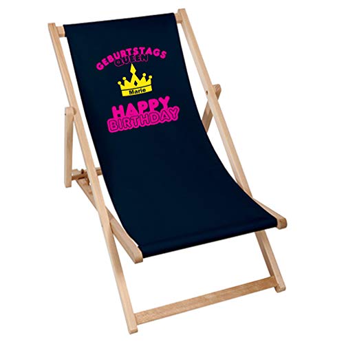 SHIRT-TO-GO Bedruckte Sonnenliege Liegestuhl Stuhl Geburtstagskind - Aufdruck Geburtstagsqueen Krone mit individuellem Namen