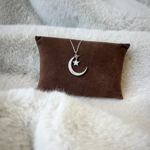 925 Sterling Silver Big Moon CZ Star Pendant Necklace3