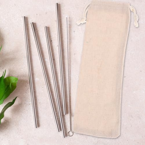 Pajitas de beber estuche de lino lavable y reutilizable, fundas con cordon ajustable 5
