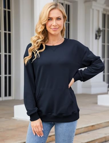 Image of Ovanviso Womens Long Sleeve Sweatshirt Casual Crewneck Cute Pullover Tops Lightweight Sweatshirt with Pocket