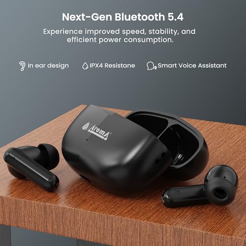 Image of AROMA TWS5 Orbit V5.4 True Wireless Earbuds, Matte Black | up to 55H Playtime, ENC, Fast Charging, Heavy Bass, Bluetooth