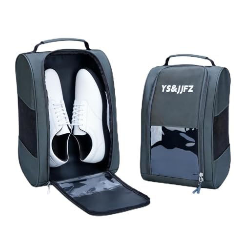 Image of Golf Shoe Bag 2 Pcs. Golf Shoes Bag Men/Women Outdoor Zippered shoe bags for travel Tote with Ventilation, 2-sided breathable mesh fabric, front transparent visible film