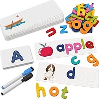 Coogam See Spelling Learning Toy, Matching Flash Cards Letters Wooden Color ABC Alphabet Games Preschool Early Learning Educational Gift for Year Old Kids(108PCS)