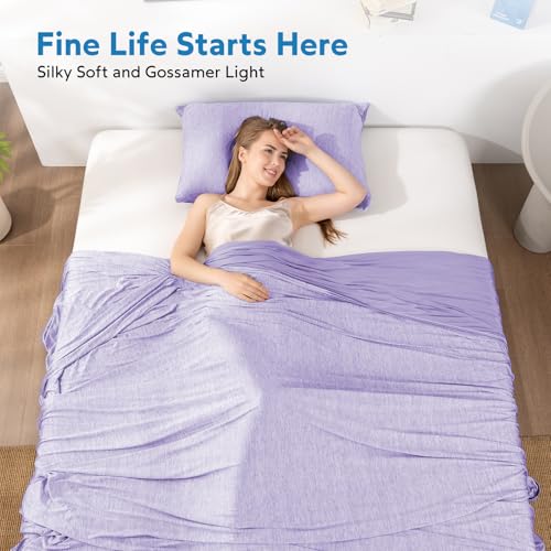 Image of HOMFINE Cooling Blanket for Hot Sleepers Throw, Purple 50 inchx70 inch | Dual-sided mica nylon cool, Q-Max 0.439 instant cool, Lightweight & breathable for night sweats & menopause, Machine washable