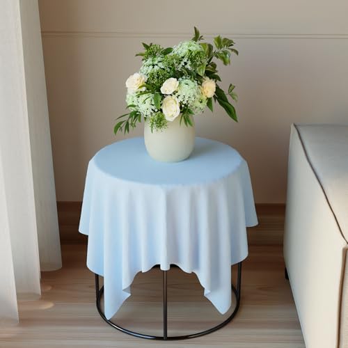 Image of Encasa XO Dining Table Cover Cloth for 4 Seater | 90x90 cm Cotton Canvas Square Table Cloth | Machine Washable Tablecloth for Indoor & Outdoor Use - Ice Blue Solid Color