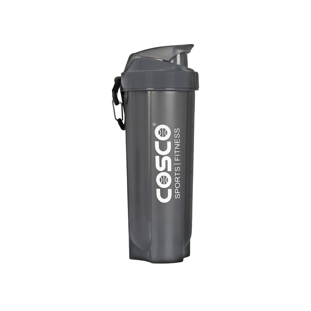 Cosco Power Gym Shaker (Made In India) For Protein Shake Leakproof Shaker Bottles For Protein, Pre Workout & Bcaa Shake, Protein Shaker Bottle For Men & Women Bpa-Free Material -700Ml (Grey) - Plastic