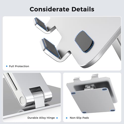 AboveTEK Laptop Stand, Adjustable Computer Riser for Desk, Compatible with Mac MacBook Pro Air Notebook, Up to 17 inches, Supports Up to 19.96 KG -Silver-Gift for Family/Friends/Women/Men