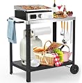 32x20IN Double-Shelves Grill Table, Outdoor Grill Cart for Blackstone Griddle, Movable Pizza Oven Table Cart for Outside Patio, Kitchen Cooking Food Prep Table for Party