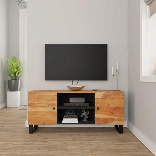 Homgoday Mueble de TV Madera Maciza de Acacia 105x33x46 cm Mueble de Salon, Juego de Muebles, Mueble de TV con Estilo