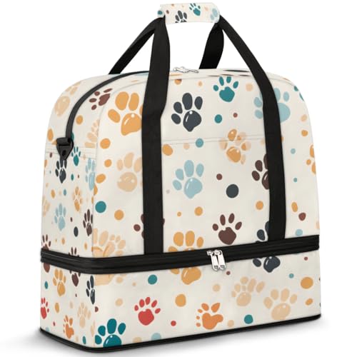 Foldable Travel Duffel Bag, Expandable Weekender Overnight Carry on Bags with Shoe Compartment Sport Tote Gym Luggage for Women Men, Dog Paws