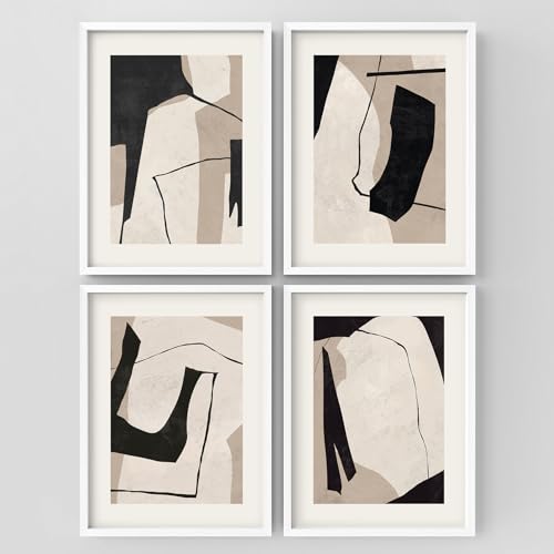 SIGNLEADER Framed Wall Art Print Gallery Set, Neutral Abstract Line